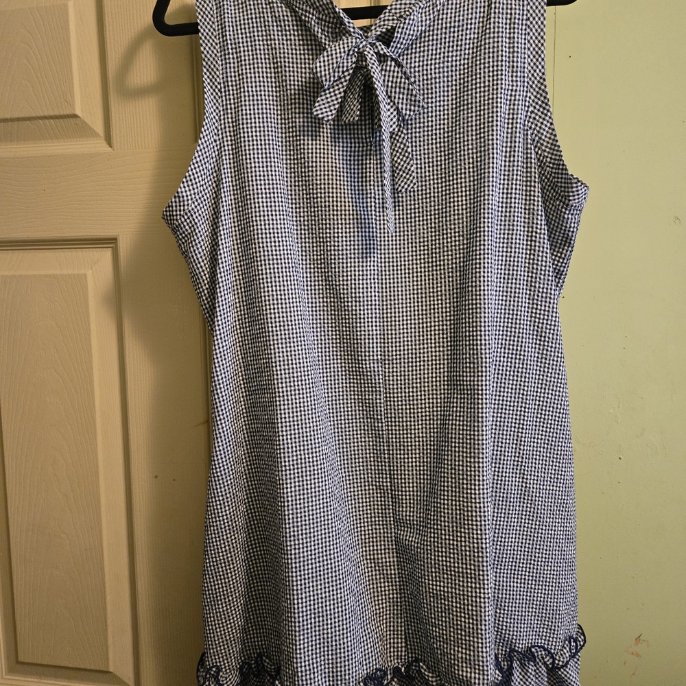 Chic Navy Gingham Mini Dress with Bow Detail